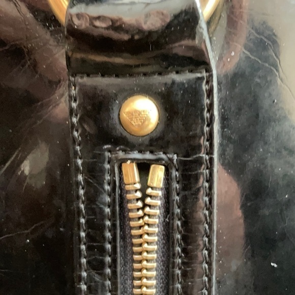 🏆HP🏆 Authentic EMPORIO ARMANI Crackled Black Patent Bowling Bag w Chains - Picture 7 of 8